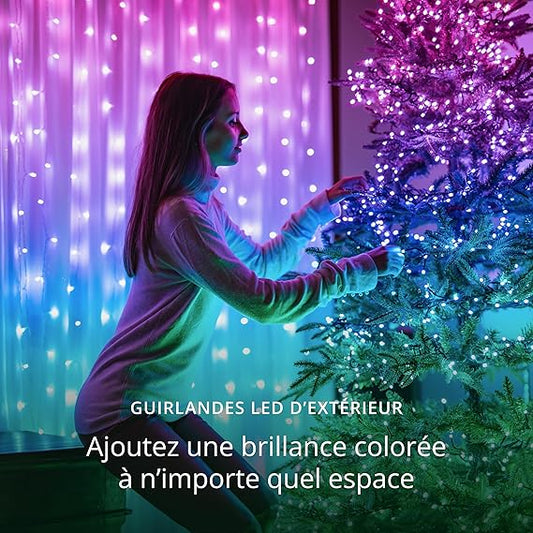 Twinkly Strings 100 LED RGB, Guirlande LED Intérieur et Extérieur, Lumières LED Smart Multicolores, Compatible avec HomeKit, Alexa et Google Home