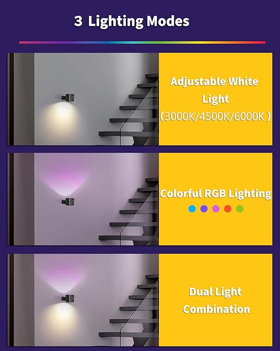 2 Pack Wireless LED Indoor Wall Light - Rechargeable RGB Black Battery Operated Wall Lamp with Remote Control or Touch Dimmable Timer for Bedroom/Bathroom/Kitchen